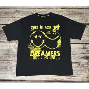 Smiley World Dreamers Tee Shirt Black Yellow Mens Oversized Size Small